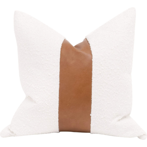 The Split Decision 20" Essential Pillow in White Boucle & Brown Leather (Set of 2)