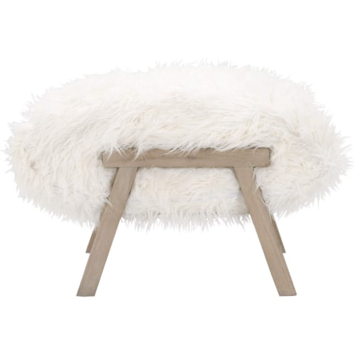 Tibet Ottoman in White Faux Fur on Smoke Grey Oak