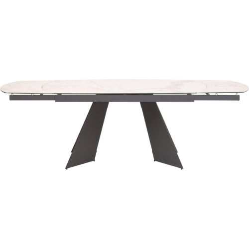 Torque 63" Extension Dining Table in White Ceramic & Gray Metal