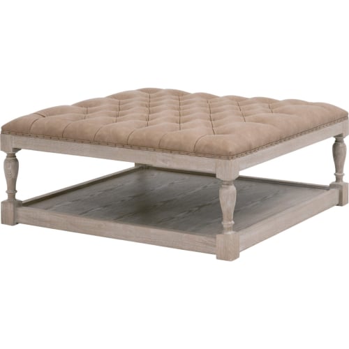 Townsend Coffee Table in Tufted Toast Vegan Leather & Natural Gray Wood