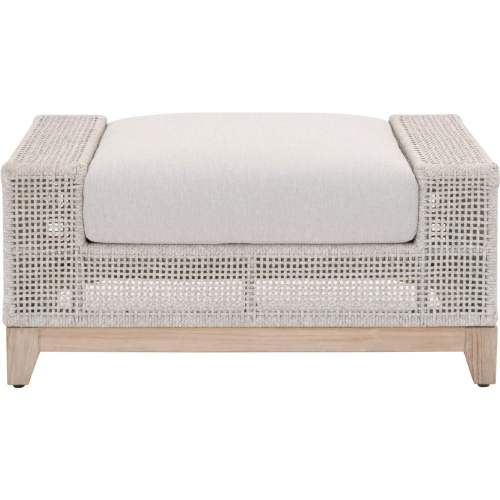 Tropez Outdoor Ottoman in Rope, Gray Fabric & Gray Teak