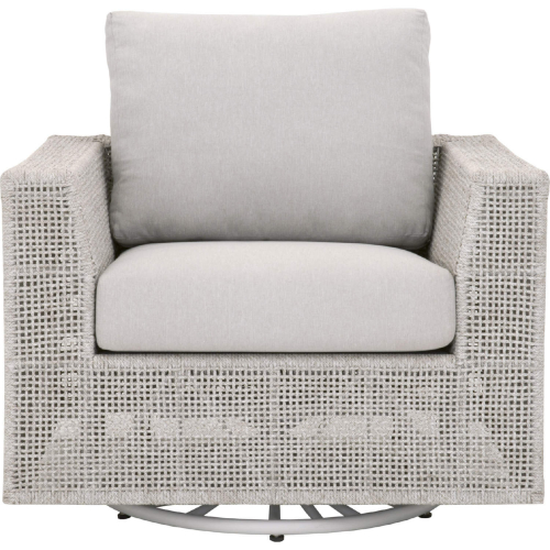 Tropez Outdoor Swivel Arm Chair in Taupe & White Rope & Gray Fabric