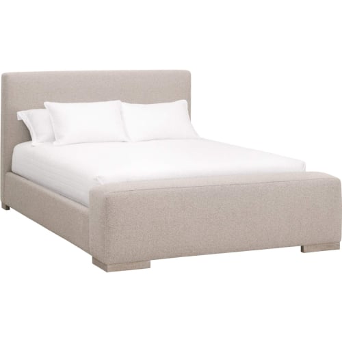 Warren King Bed in Perfomance Jute Boucle Fabric & Gray Wood