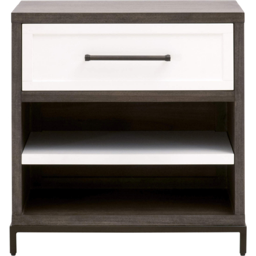 Wrenn 1 Drawer Nightstand in Burnished Brown Wood, White & Bronze