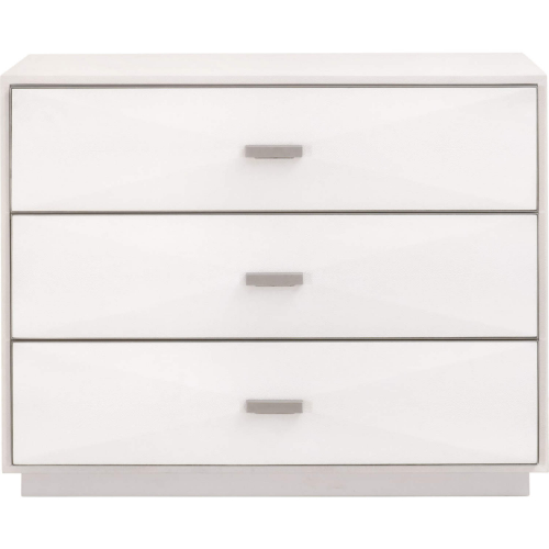 Wynn 3 Drawer Nightstand in Pearl White Faux Shagreen & Brushed Stainless 6157.PRL-SHG/BSTL