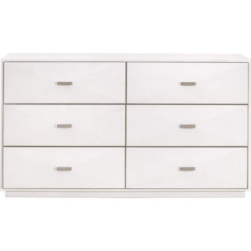 Wynn 6 Drawer Double Dresser in Pearl White Faux Shagreen & Brushed Stainless 6158.PRL-SHG/BSTL