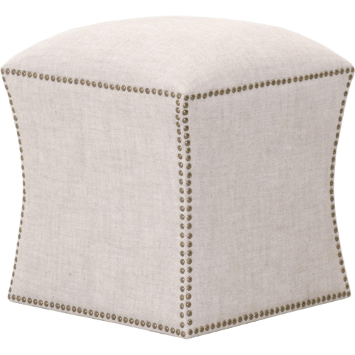 York Ottoman in Bisque French Linen w/ Gold Nailhead