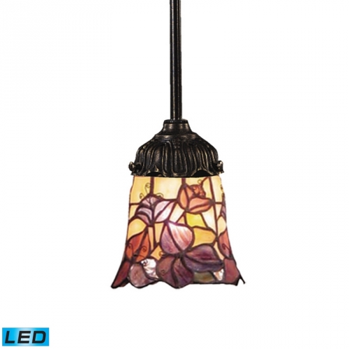 Mix-N-Match 1 Light Pendant Light in Tiffany Bronze w/ Floral Mosaic Tiffany Glass (LED)