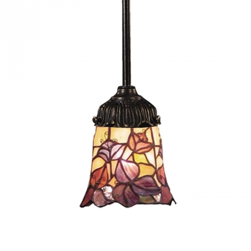 Mix-N-Match 1 Light Pendant Light in Tiffany Bronze w/ Floral Mosaic Tiffany Glass