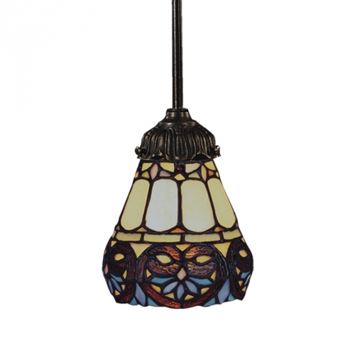 Mix-N-Match 1 Light Pendant Light in Tiffany Bronze w/ Mosaic Tiffany Glass