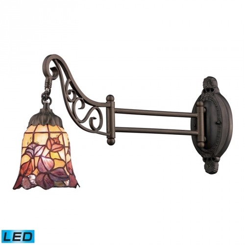 Mix-N-Match 1 Light Swingarm Sconce in Tiffany Bronze w/ Floral Mosaic Tiffany Glass (LED)