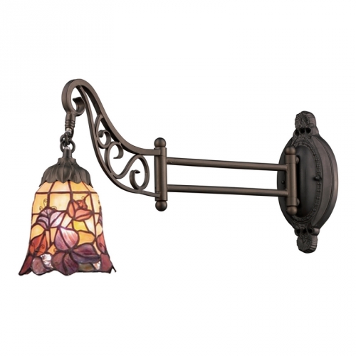 Mix-N-Match 1 Light Swingarm Sconce in Tiffany Bronze w/ Floral Mosaic Tiffany Glass