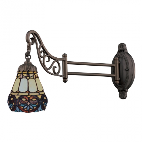 Mix-N-Match 1 Light Swingarm Sconce in Tiffany Bronze w/ Mosaic Tiffany Glass