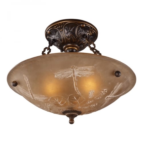 Restoration 3 Light Semi Flush Mount Light in Golden Bronze