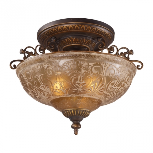 Restoration 3 Light Semi Flush Mount Light in Golden Bronze