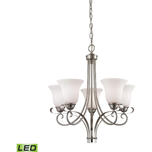 Brighton 22"W 5 Light Chandelier in Brushed Nickel & White Frosted Glass