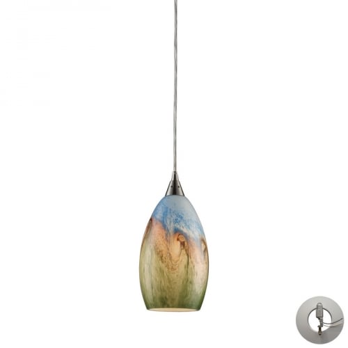 Geologic 1 Light Ceiling Pendant Light in Satin Nickel & Multicolor Glass