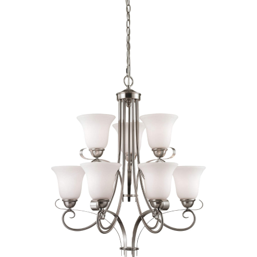 Brighton 25"W 9 Light Chandelier in Brushed Nickel & White Frosted Glass