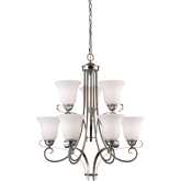 Brighton 25"W 9 Light Chandelier in Brushed Nickel & White Frosted Glass