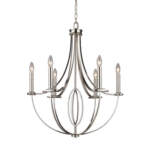 Dione 6 Light Chandelier in Polished Nickel w/ Laser Cut Oval Accents