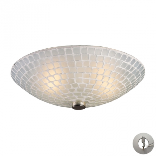 Fusion 2 Light Semi Flush Ceiling Light in Satin Nickel & White Mosaic Glass