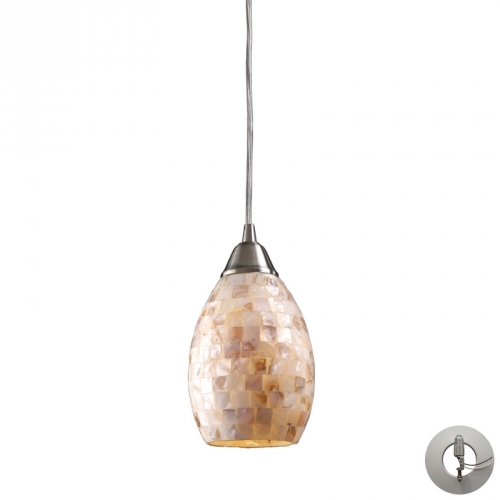 Capri 1 Light Ceiling Pendant Light in Satin Nickel w/ Capiz Shell Shade