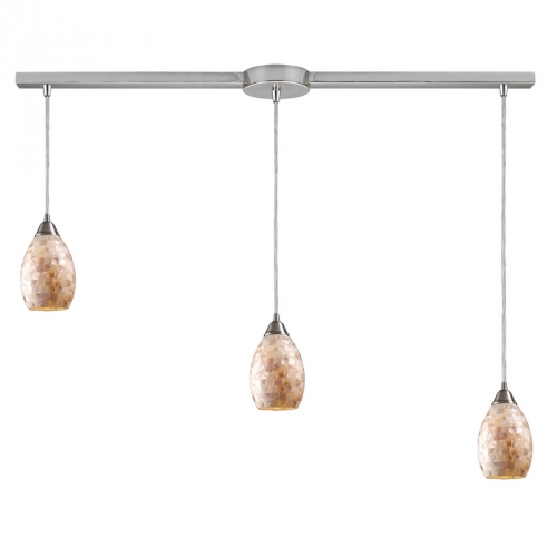 Capri 3 Light Pendant Light in Satin Nickel w/ Hand Blown Glass