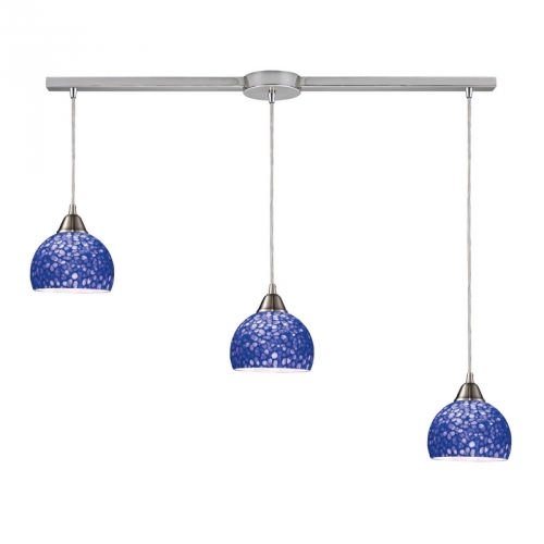 Cira 3 Light Pendant Light in Satin Nickel w/ Pebbled Blue Glass