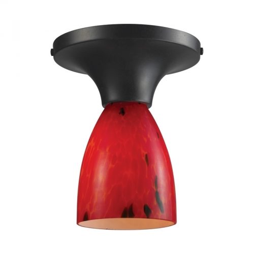 Celina 1 Light Semi Flush Mount Light in Dark Rust w/ Fire Red Glass