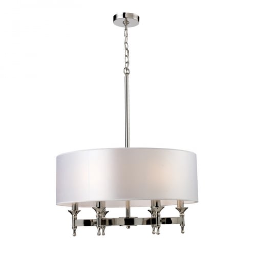 Pembroke 6 Light Chandelier in Polished Nickel w/ Light Silver Drum Shades