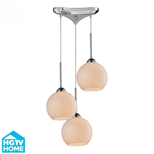 Cassandra 3 Light Ceiling Pendant Light in Polished Chrome & White Glass