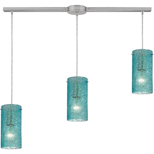 Ice Fragments 3 Light Pendant Light in Satin Nickel & Textured Aqua Glass