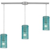 Ice Fragments 3 Light Pendant Light in Satin Nickel & Textured Aqua Glass