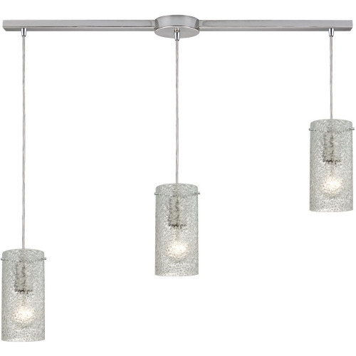 Ice Fragments 3 Light Pendant Light in Satin Nickel & Textured Clear Glass