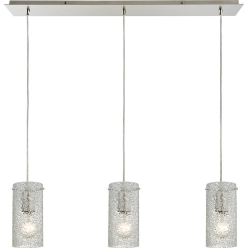 Ice Fragments 3 Light Linear Ceiling Pendant Light in Satin Nickel w/ Textured Glass