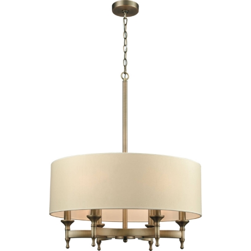 Pembroke 6 Light Chandelier in Brushed Brass w/ Light Tan Fabric Shade