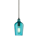 1 Light Mini Pendant Light in Oil Rubbed Bronze w/ Hammered Aqua Glass