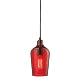 1 Light Mini Pendant Light in Oil Rubbed Bronze w/ Hammered Red Glass