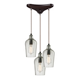 3 Light Chandelier in Oil Rubbed Bronze w/ Hammered Clear Glass