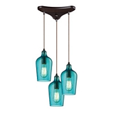 3 Light Chandelier in Oil Rubbed Bronze w/ Hammered Aqua Glass