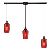 3 Light Chandelier in Oil Rubbed Bronze w/ Hammered Red Glass