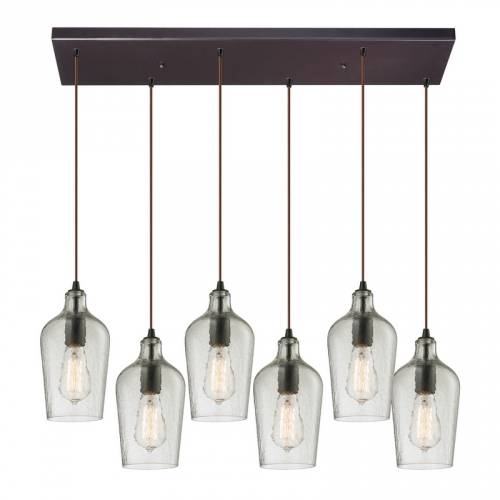 6 Light Chandelier in Oil Rubbed Bronze w/ Hammered Clear Glass