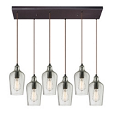 6 Light Chandelier in Oil Rubbed Bronze w/ Hammered Clear Glass