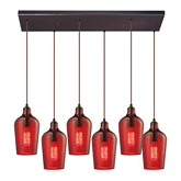 6 Light Chandelier in Oil Rubbed Bronze w/ Hammered Red Glass