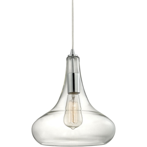 Orbital 1 Light Pendant Light in Polished Chrome w/ Shaped Clear Glass Shade