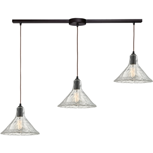 Hand Formed Glass 3 Light Pendant Light in Oil Rubbed Bronze