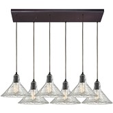 Hand Formed Glass 6 Light Pendant Light in Oil Rubbed Bronze