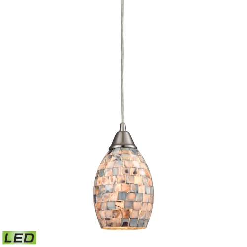 Capri 1 Light LED Ceiling Pendant Light in Satin Nickel w/ Gray Capiz Shell Shade