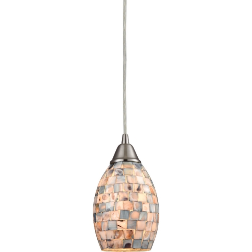 Capri 1 Light Ceiling Pendant Light in Satin Nickel w/ Gray Capiz Shell Shade