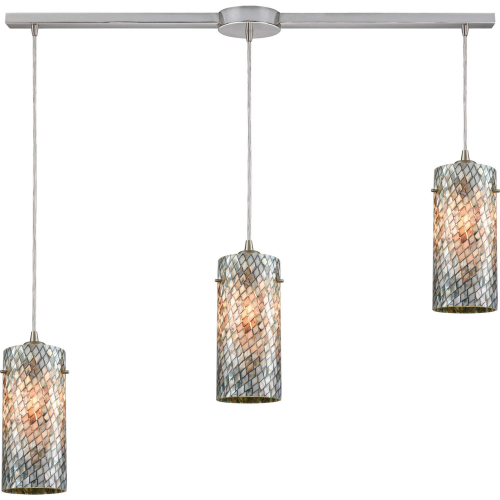 Capri 38"W 3 Light Pendant in Satin Nickel & Gray Capiz Shell